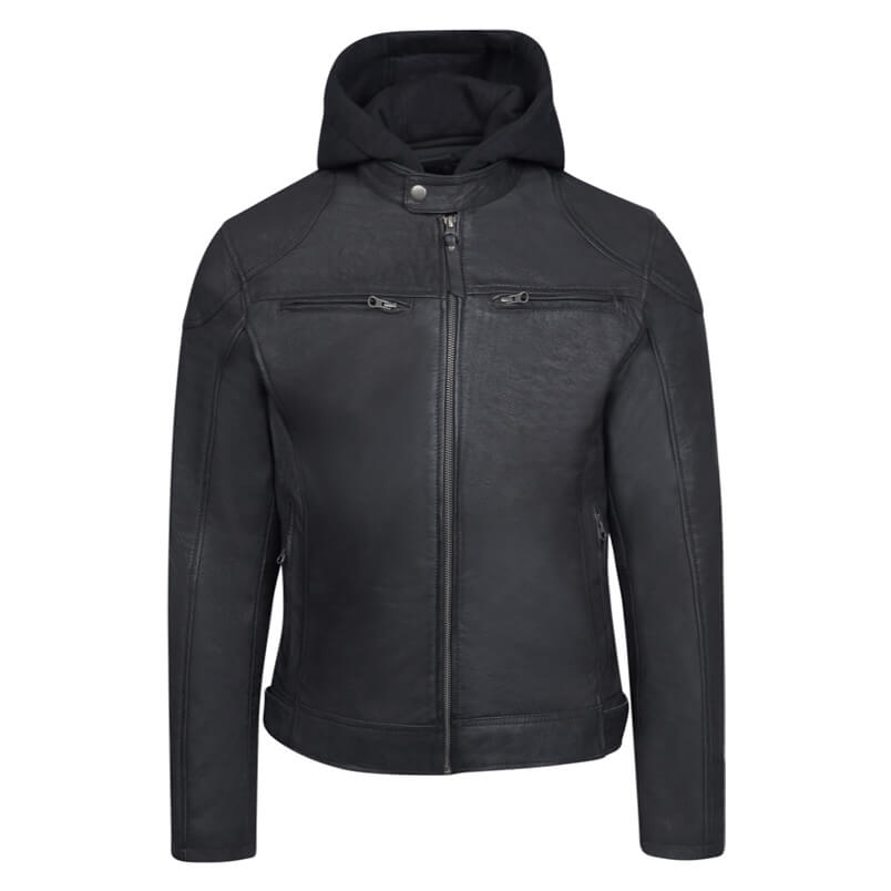 Men > Ένδυση > Ανδρικά Δερμάτινα Μπουφάν Hooded Racer Δερμάτινο Μαύρο 100% Leather Jacket (Modern Fit)