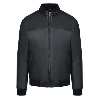 Bomber Jacket Black in Sheep Nappa Leather Modern Fit