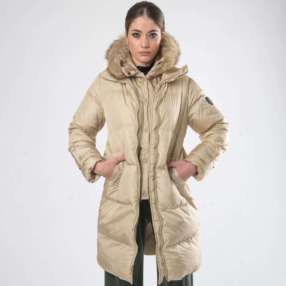  Γυναικείο Padded Jacket Μπεζ Μακρύ (Regular Fit) New Arrival 2025