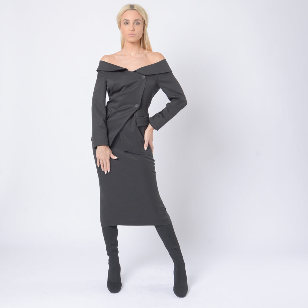 Monica Blazer.Γυναικείο Σακάκι Με Ανοιχτούς Ώμους Μαύρο 2025