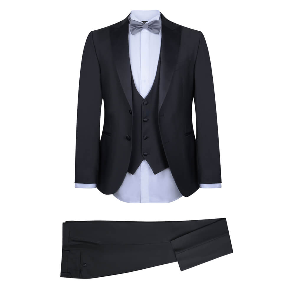 Men > Ένδυση > Ανδρικά Κοστούμια Γαμπριάτικο Tuxedo Μαύρο με Shawl Σατέν Πέτο (Modern Fit)