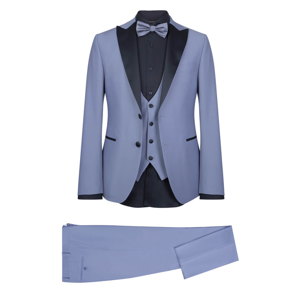 Men > Ένδυση > Ανδρικά Κοστούμια Γαμπριάτικο Tuxedo Γκρι Ανοιχτό με Shawl Σατέν Πέτο (Modern Fit)