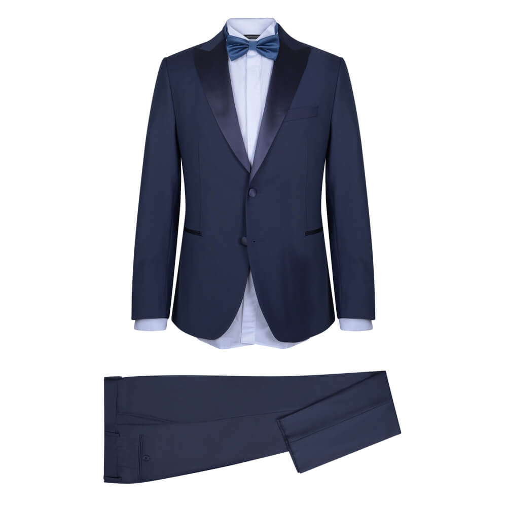 Men > Ένδυση > Ανδρικά Κοστούμια Γαμπριάτικο Tuxedo Μπλε με Shawl Σατέν Πέτο (Modern Fit)