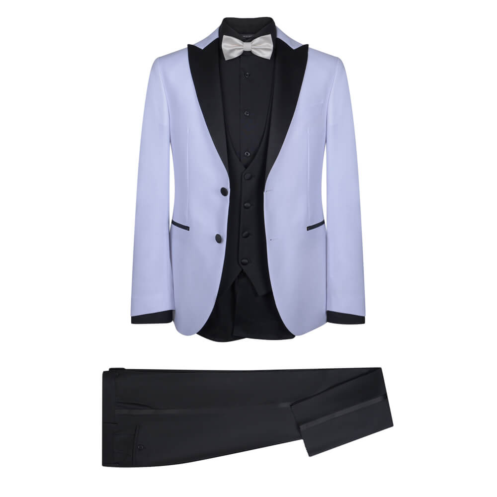 Men > Ένδυση > Ανδρικά Κοστούμια Γαμπριάτικο Tuxedo Λευκό με Shawl Σατέν Πέτο (Modern Fit)