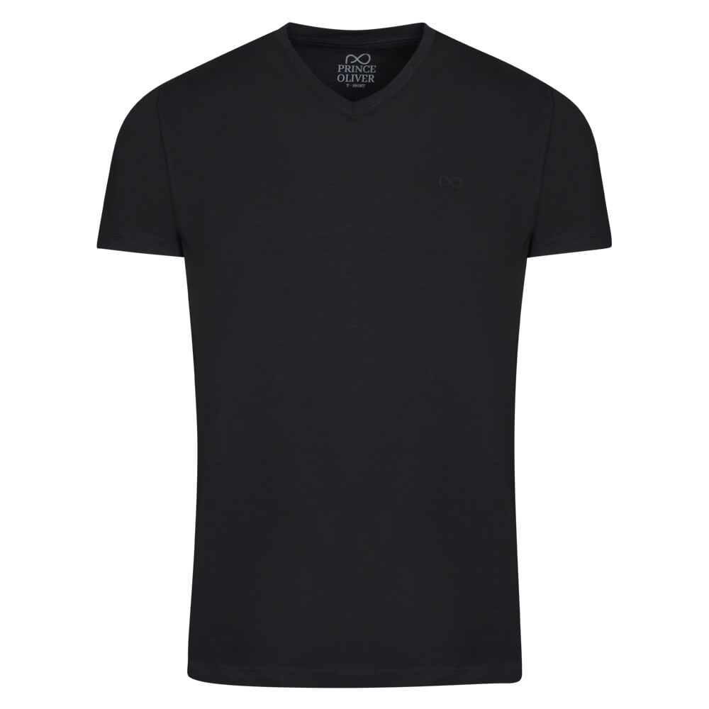 Prince Oliver Elegant Logo Τ-Shirt Μαύρο V Neck (Modern Fit)