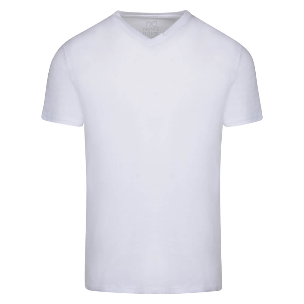 Elegant Logo Τ-Shirt Λευκό V Neck (Modern Fit) 874461