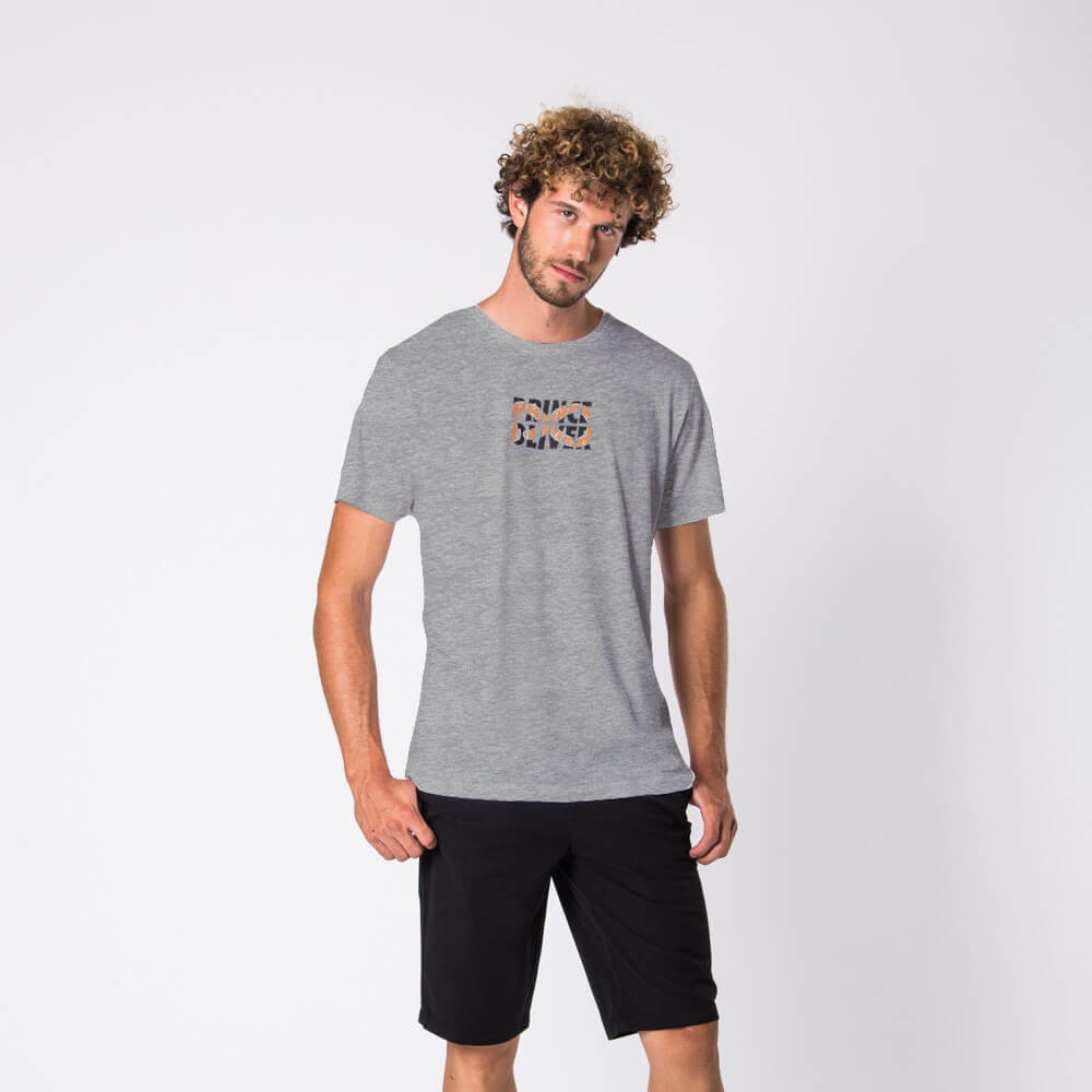 T Shirt Gray Melange Round Neck 100 Cotton Modern Fit Prince Oliver