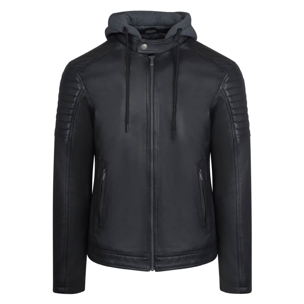 Men > Ένδυση > Ανδρικά Δερμάτινα Μπουφάν Hooded Racer Δερμάτινο Μαύρο 100% Leather Jacket (Modern Fit) New Arrival