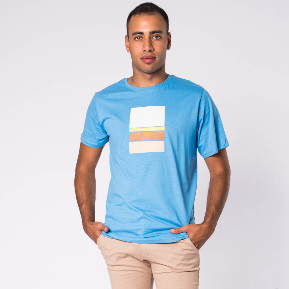 Men > Ένδυση > Ανδρικά T-Shirts Prince Oliver T-Shirt Σιέλ 100% Cotton ( Modern Fit)