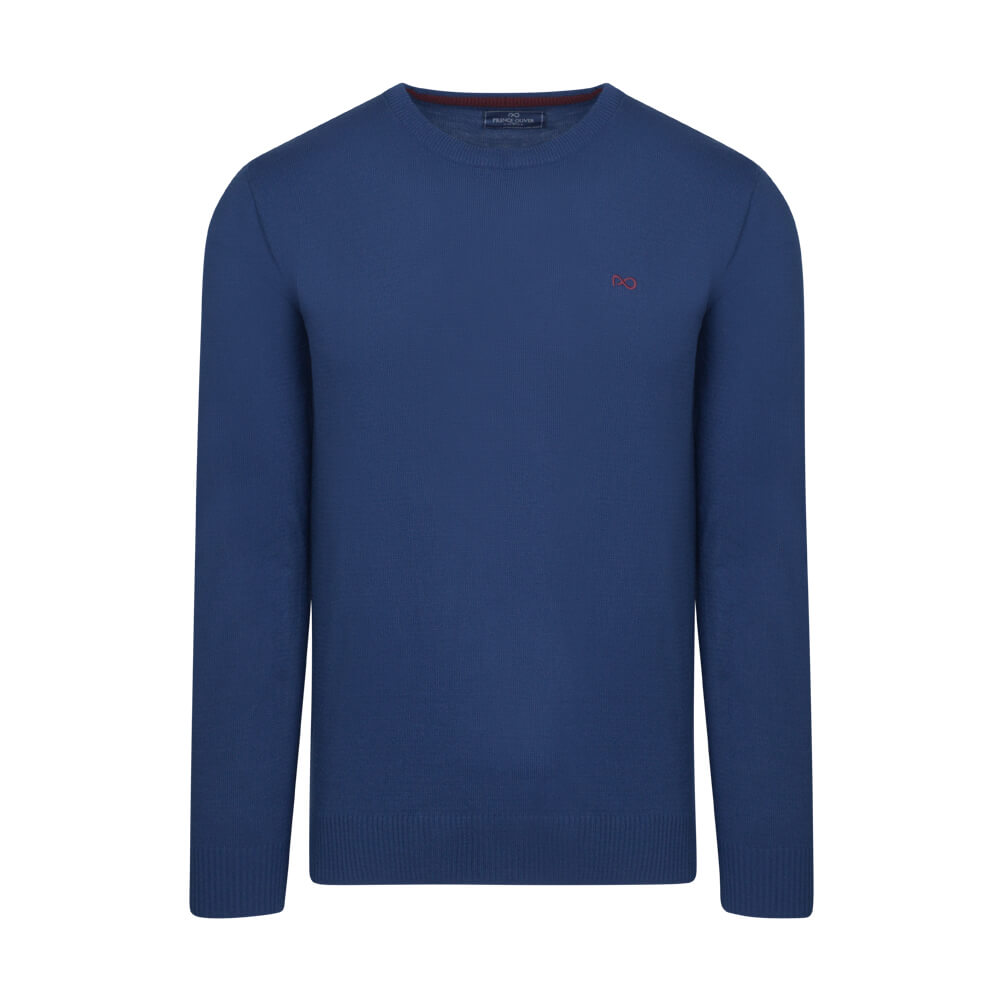 Men > Ένδυση > Ανδρικές Μπλούζες και Πουλόβερ Logo-Embroidered Πλεκτή Μπλούζα Μπλε Ρουά in Cotton (Modern Fit) New Arrival