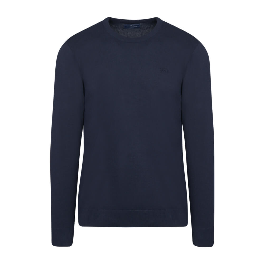 Men > Ένδυση > Ανδρικές Μπλούζες και Πουλόβερ Logo-Embroidered Πλεκτή Μπλούζα Μπλε Σκούρο in Cotton (Modern Fit) New Arrival