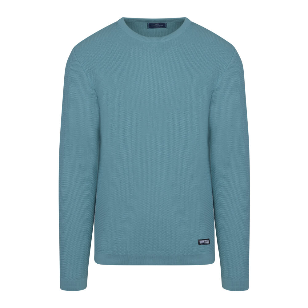 Prince Oliver Chunky Structure Πουλόβερ Γαλάζιο in Cotton (Modern Fit) New Arrival