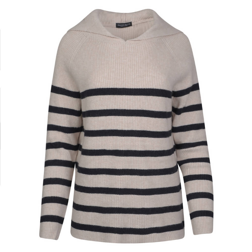 Prince Oliver Γυναικείο Πουλόβερ Ριγέ Μπεζ New Arrival