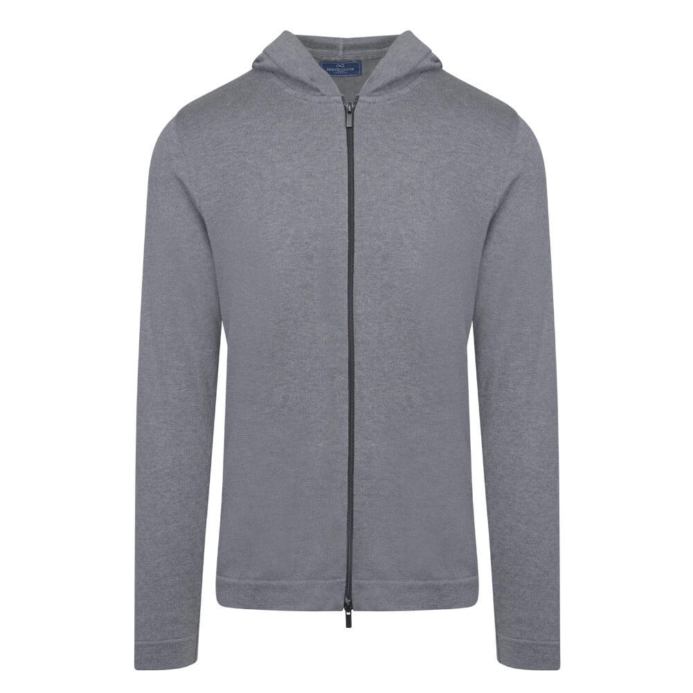 Men > Ένδυση > Ανδρικές Ζακέτες Full Zip Ζακέτα in Cotton Γκρι με Κουκούλα (Modern Fit) New Arrival