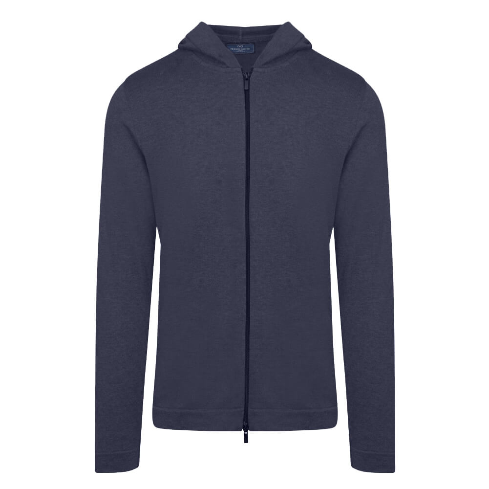 Men > Ένδυση > Ανδρικές Ζακέτες Full Zip Ζακέτα in Cotton Μπλε Σκούρο με Κουκούλα (Modern Fit) New Arrival