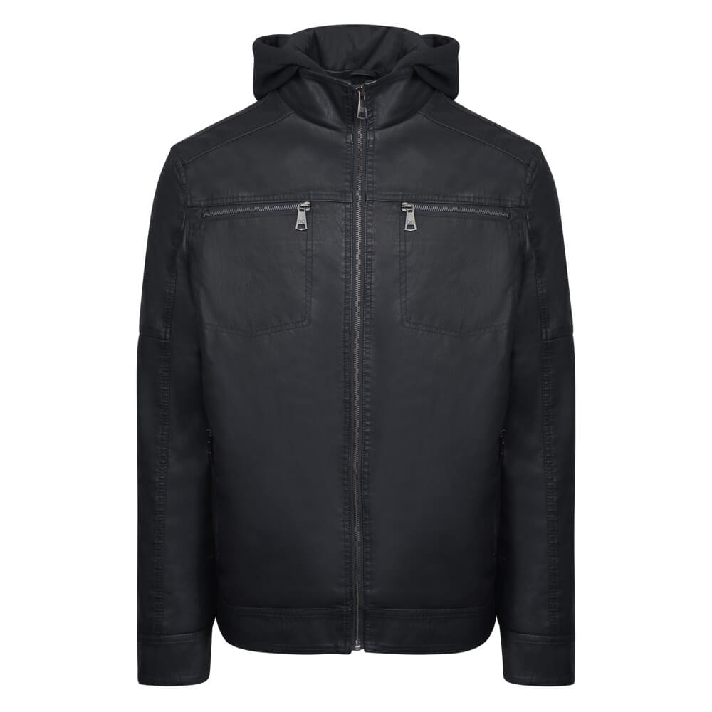 Ανδρικά Πανωφόρια > Men > Ένδυση Hooded Biker Jacket Eco Leather Μαύρο (Modern Fit) New Arrival