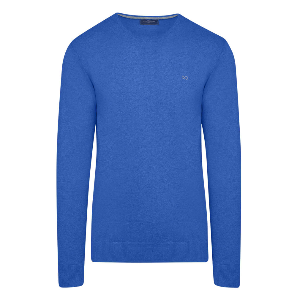Men > Ένδυση > Ανδρικές Μπλούζες και Πουλόβερ Logo-Embroidered Πλεκτή Μπλούζα Μπλε Ρουά in Cotton (Modern Fit) New Arrival
