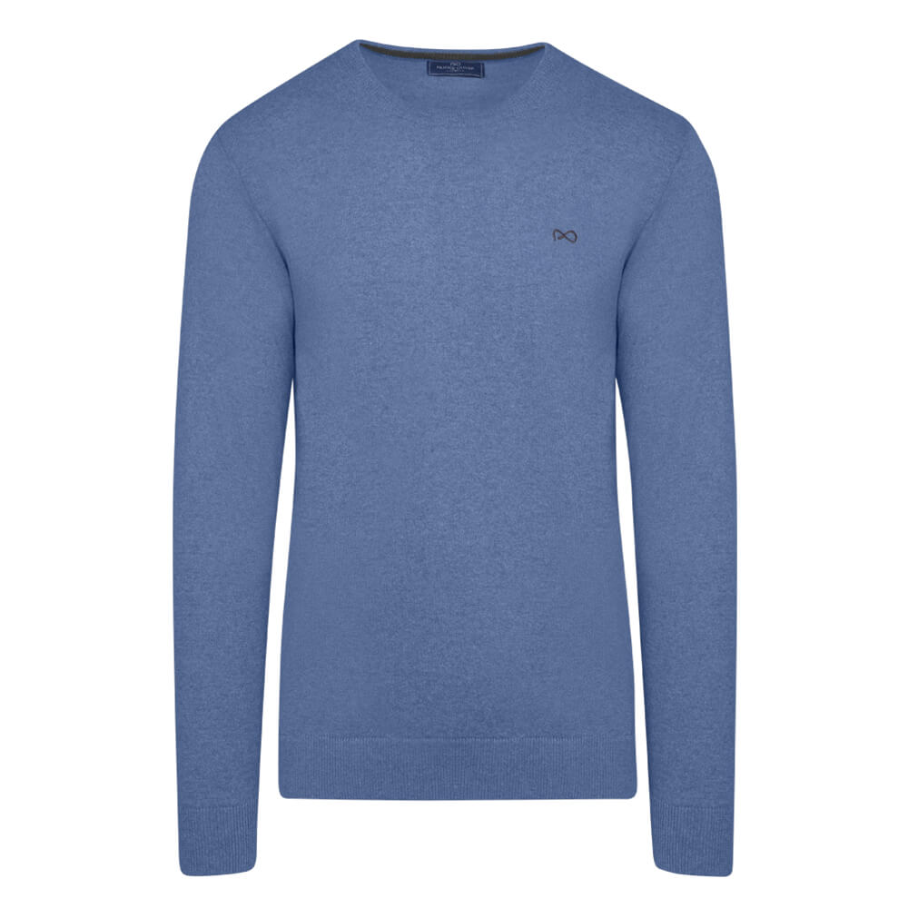 Men > Ένδυση > Ανδρικές Μπλούζες και Πουλόβερ Logo-Embroidered Πλεκτή Μπλούζα Μπλε Ραφ in Cotton (Modern Fit)