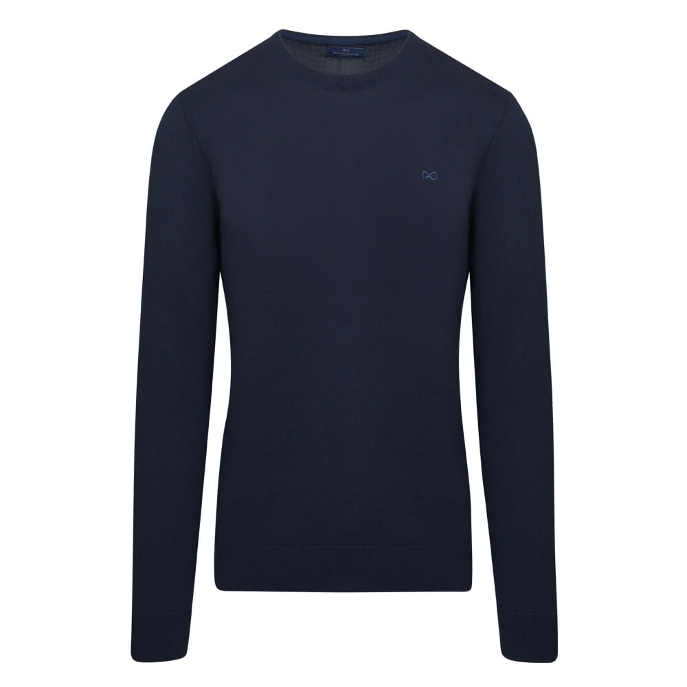 Men > Ένδυση > Ανδρικές Μπλούζες και Πουλόβερ Logo-Embroidered Πλεκτή Μπλούζα Μπλε Σκούρο in Cotton (Modern Fit) New Arrival