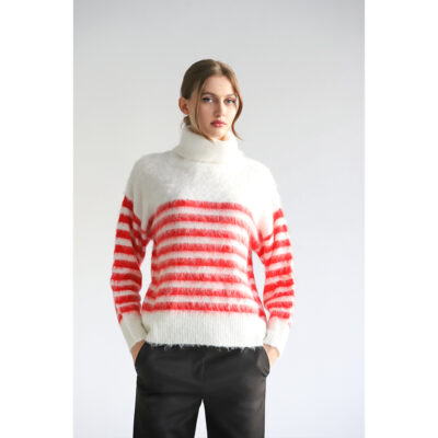 Women's Striped White/Red Turtleneck