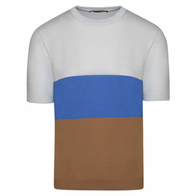Prince Oliver T-Shirt White in Cotton with Block Stripes (Modern Fit)
