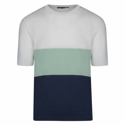 Prince Oliver T-Shirt White in Cotton with Block Stripes (Modern Fit)