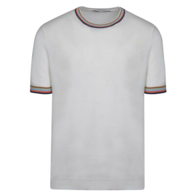 Elegant T-Shirt White in Cotton with Stripe Details (Modern Fit)