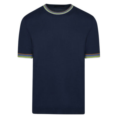 Elegant Dark Blue T-Shirt in Cotton with Stripe Details (Modern Fit)