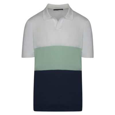 Prince Oliver Polo Λευκό in Cotton with Block Stripes (Modern Fit)