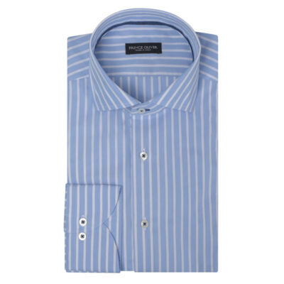 Superior Πουκάμισο Ριγέ Σιέλ/Λευκό 100% Fine Cotton (Modern Fit) - M