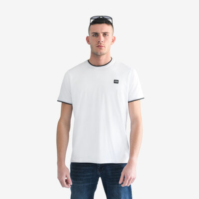 Premium T-Shirt White in Cotton with Stripe Details (Modern Fit)