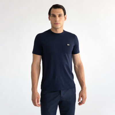 Premium T-Shirt Dark Blue in Cotton with Logo Patch (Modern Fit)