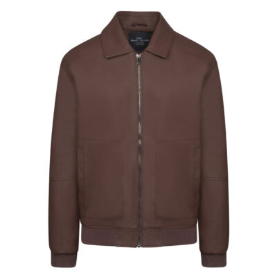 Prince Oliver Aviator Jacket Eco Leather Brown with Detachable Collar (Modern Fit)