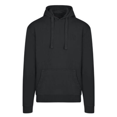 Vintage Wash Hooded Sweatshirt Black in Cotton with Knitted Logo (Modern Fit)