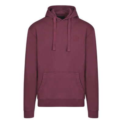 Vintage Wash Hooded Sweatshirt Bordeaux in Cotton with Knitted Logo (Modern Fit)