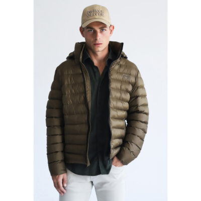Olive Lightweight Jacket with Logo Print & Detachable Hood (Modern Fit)