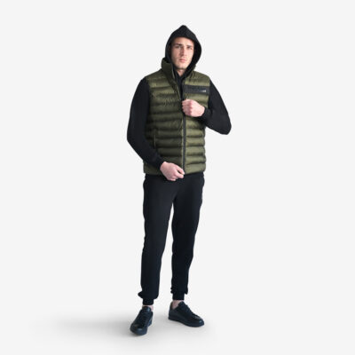 Lightweight Khaki Sleeveless Jacket with 3D Logo Tape (Modern Fit)