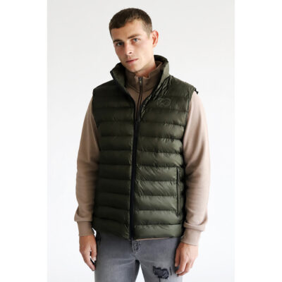 Lightweight Khaki Sleeveless Jacket with Logo Print (Modern Fit)