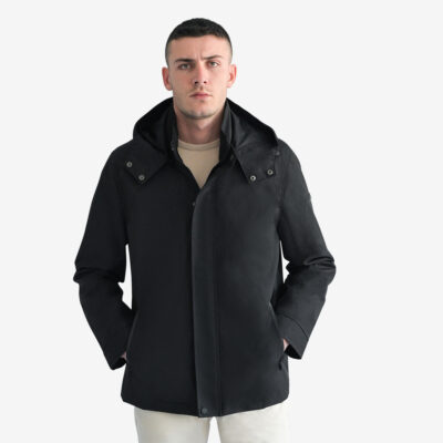 Prince Oliver Lightweight Hooded Jacket Black & Detachable Hood(Modern Fit)