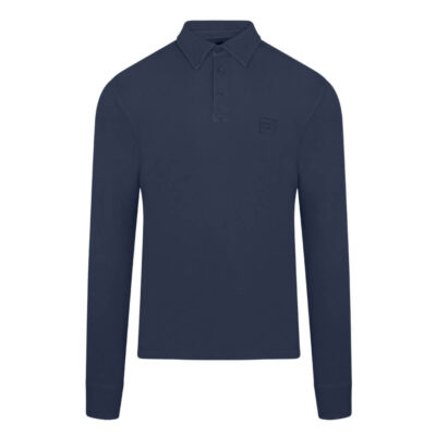 Prince Oliver Polo Double Pique in Cotton Dark Blue with Knitted Logo (Regular Fit)