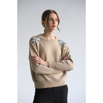 Women's Beige Sweater with Beads