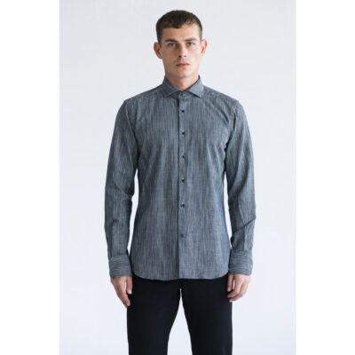 Prince Oliver Shirt Black Striped in Cotton (Modern Fit)