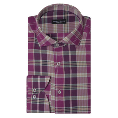 Purple Flannel Plaid Shirt in Cotton (Modern Fit)
