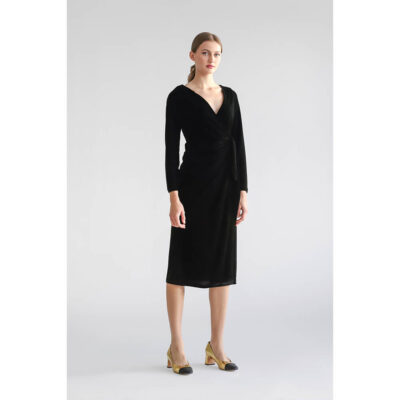 Prince Oliver Velvet Wrap Dress Black