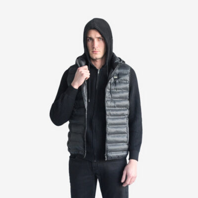 Lightweight Sleeveless Jacket Dark Blue with Logo Patch & Detachable Hood (Modern Fit)