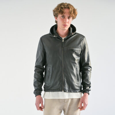 Biker Jacket Black Double Faced & Detachable Hood in Sheep Nappa Leather Modern Fit