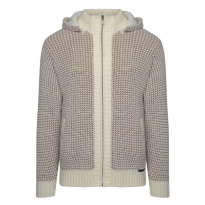 Full Zip Ecru Cardigan with Mixed Structured Knit (Modern Fit)