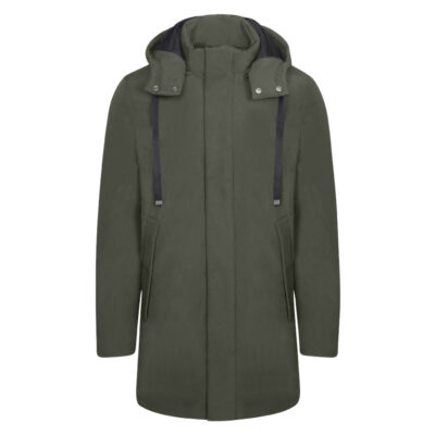 Water Repellent Hooded Parka Jacket Olive & Detachable Hood Modern Fit