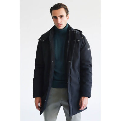 Water Repellent Hooded Parka Jacket Black & Detachable Hood Modern Fit