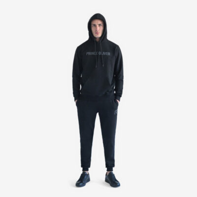 Hoodie Tracksuit Set with Tonal Logo Black  (Relax Fit)
